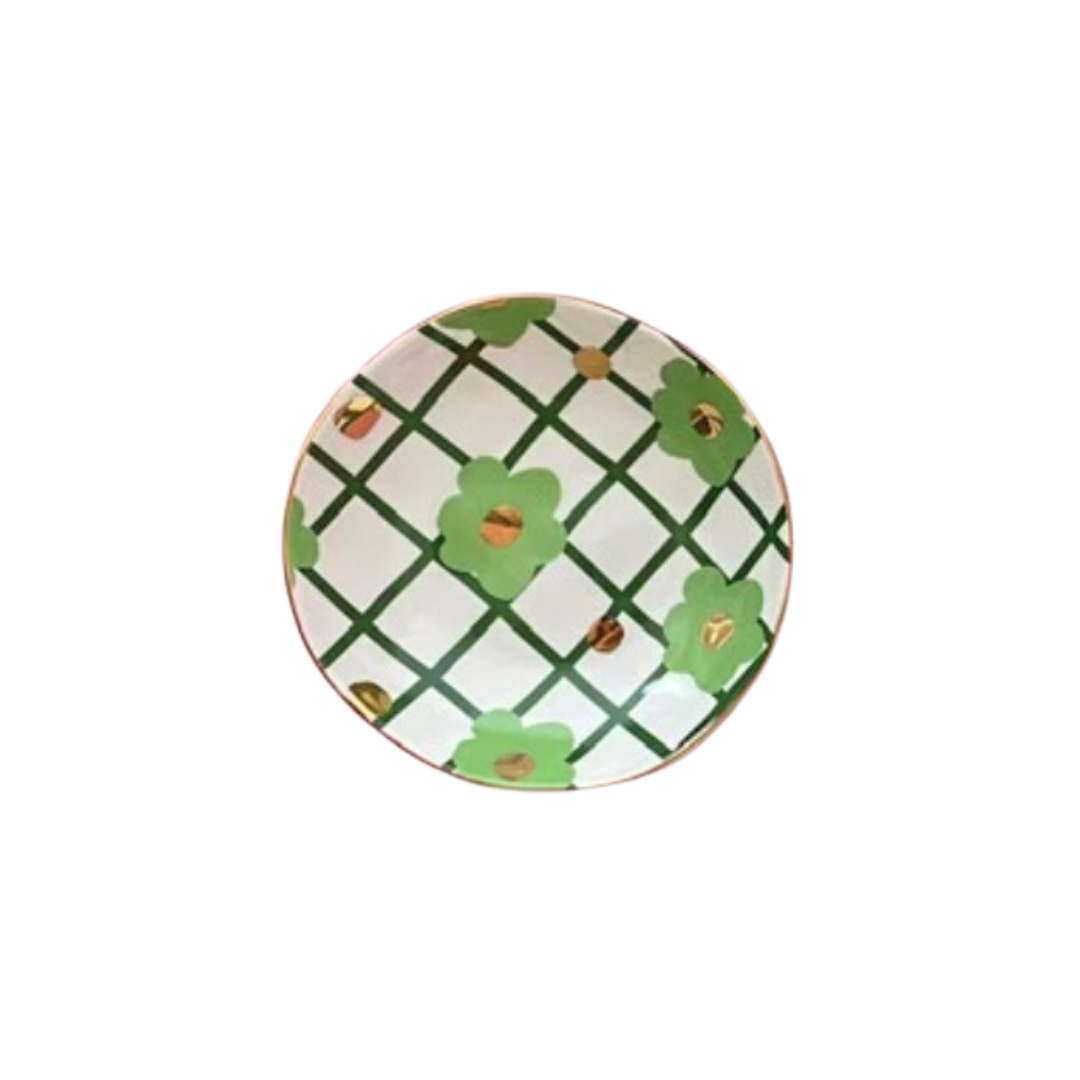 Green Tartan & Bloom Trinket Bowl