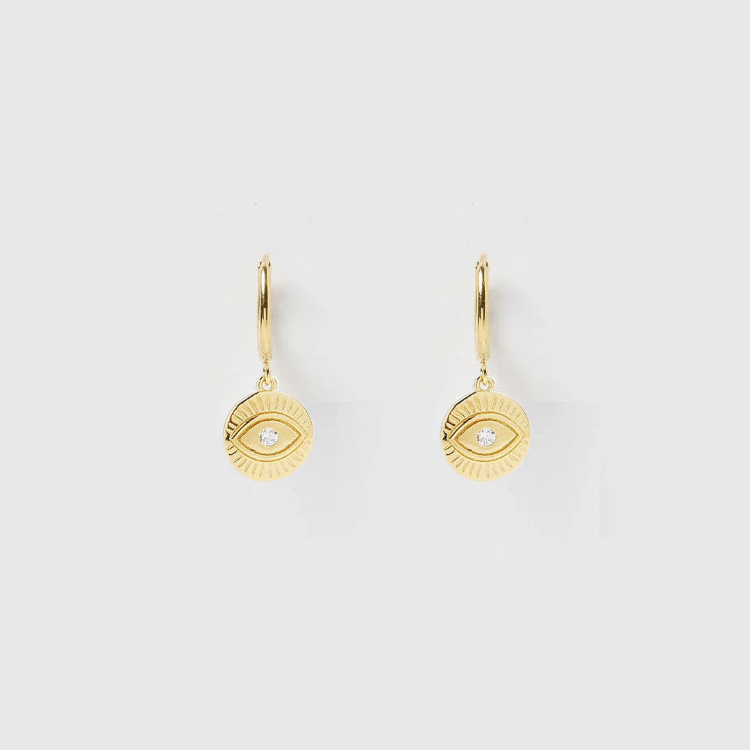 Protective Eye Gold Hoop Earrings