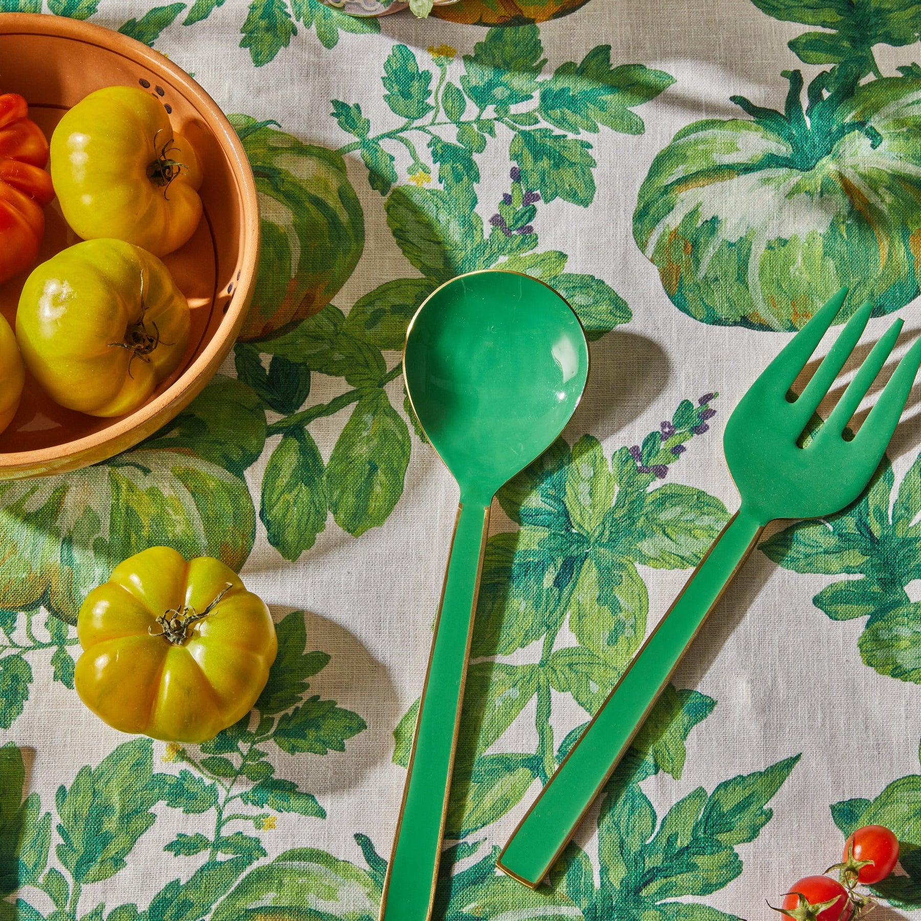 Enamel Salad Servers - Emerald