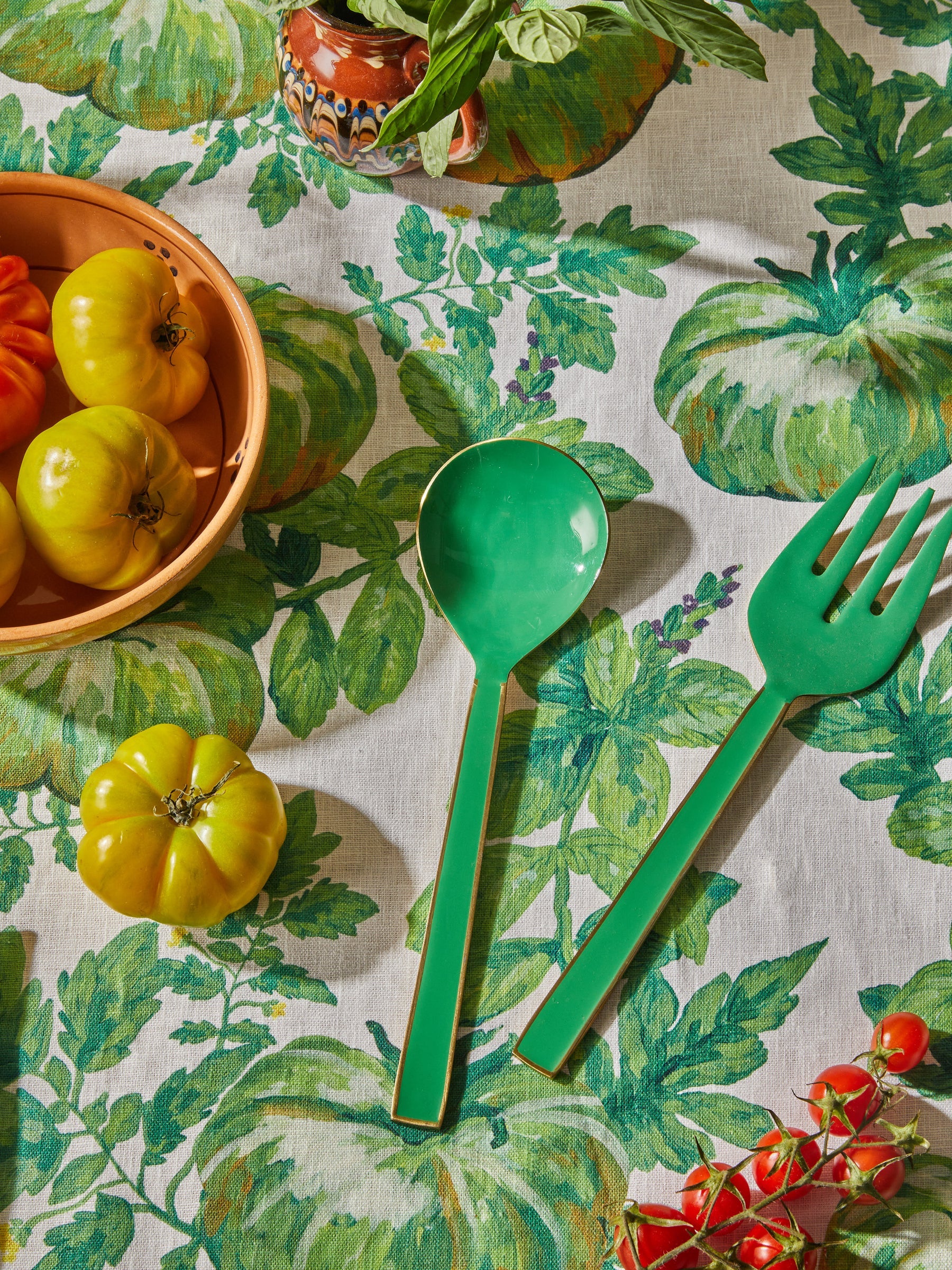 Enamel Salad Servers - Emerald