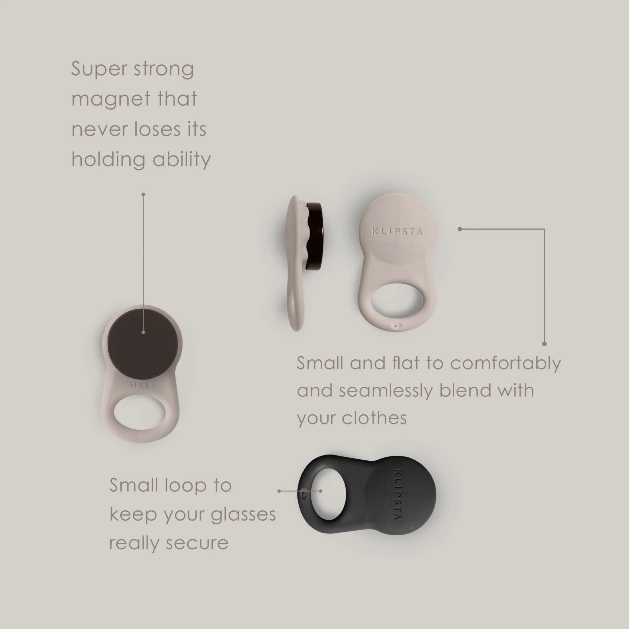 Spex Glasses Clips - Black + Stone 2 Pack