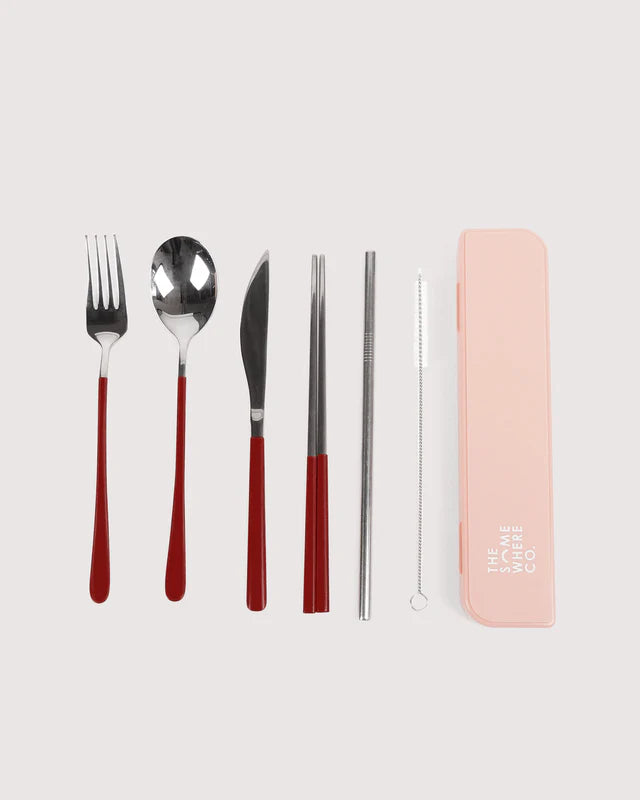 Take Me Away Cutlery Kit - Silver and Burgundy