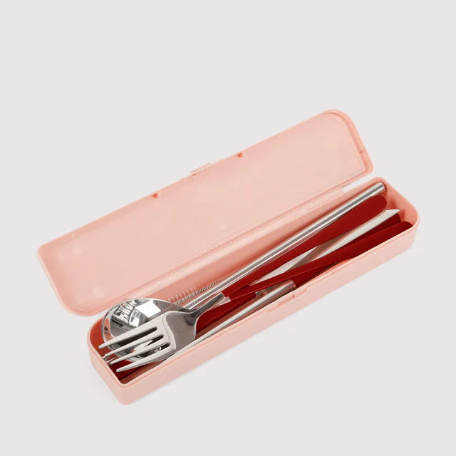 Take Me Away Cutlery Kit - Silver and Burgundy