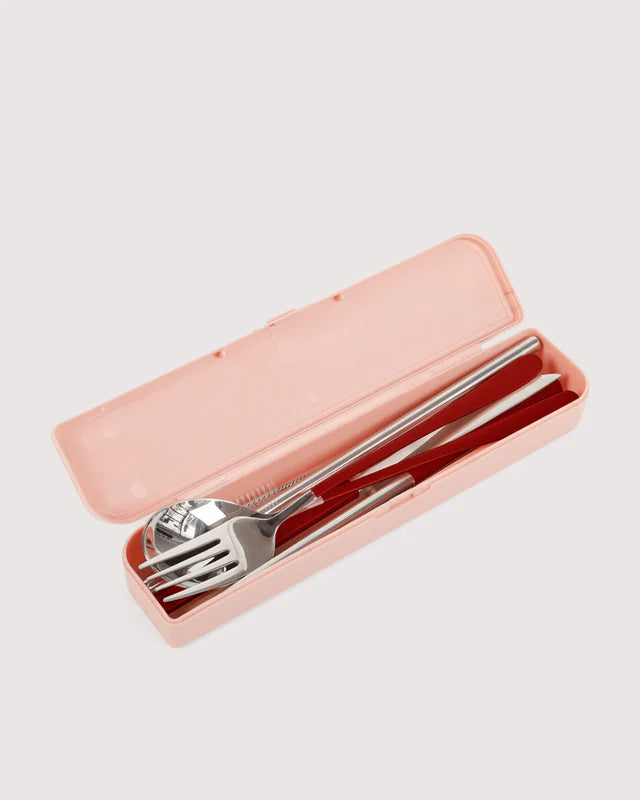 Take Me Away Cutlery Kit - Silver and Burgundy