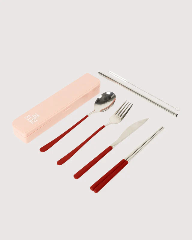 Take Me Away Cutlery Kit - Silver and Burgundy