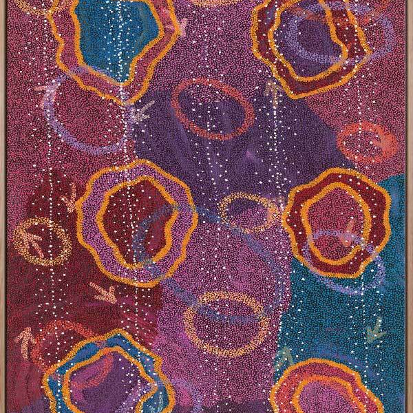 Yankirri Jukurrpa III Dark Pink - Oak Box Frame - 90cm x 120 - Portrait