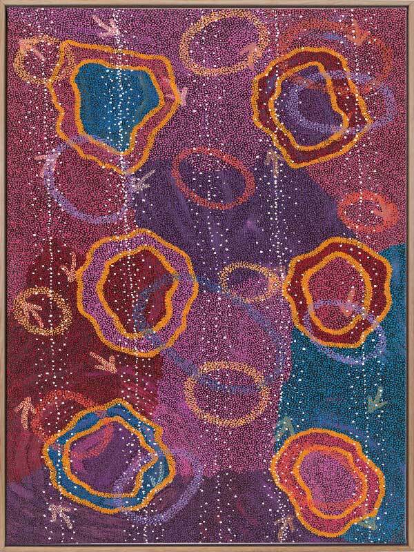 Yankirri Jukurrpa III Dark Pink - Oak Box Frame - 90cm x 120 - Portrait