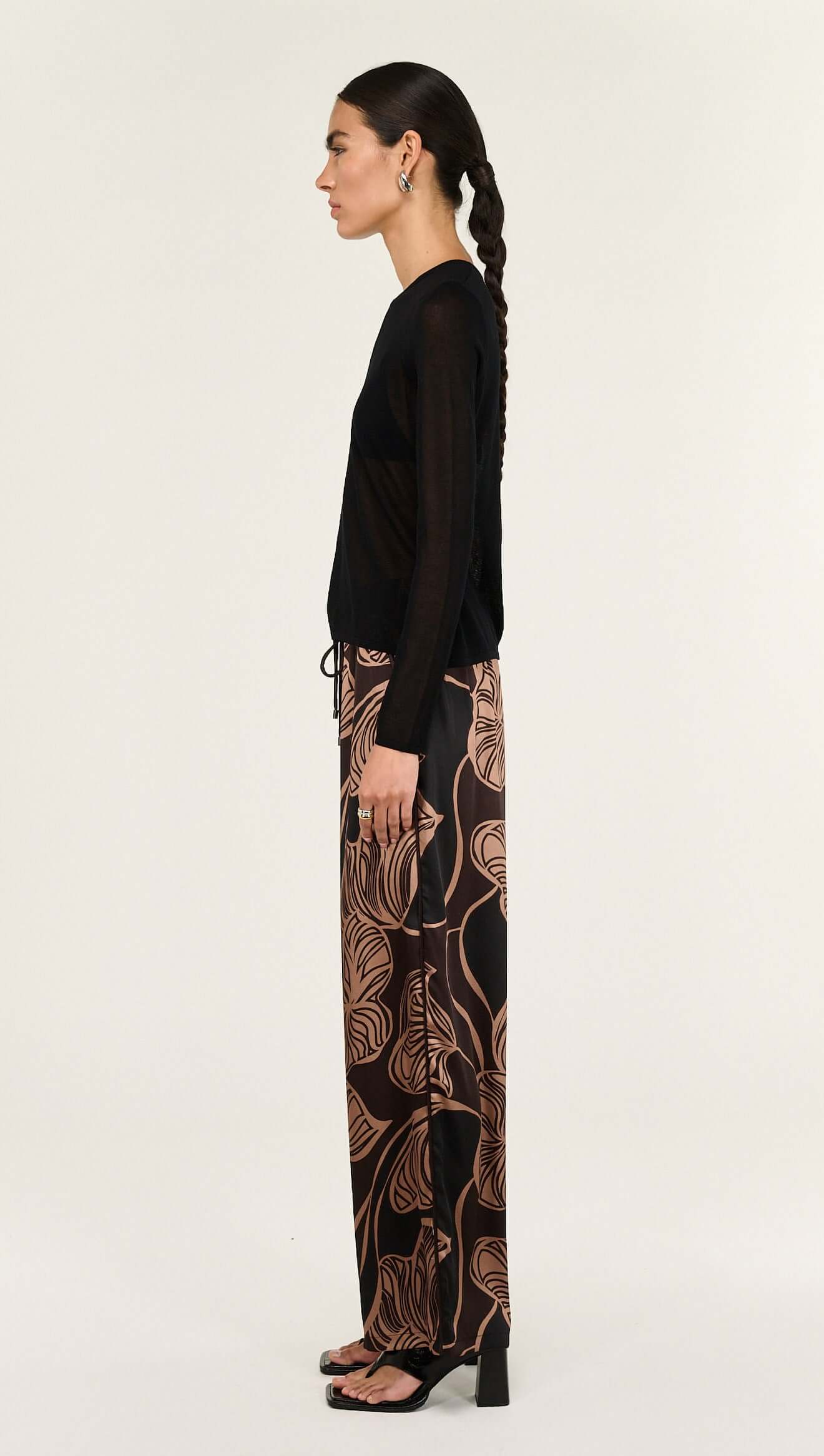 Ulla Drawstring Pants - Leaf Abstract