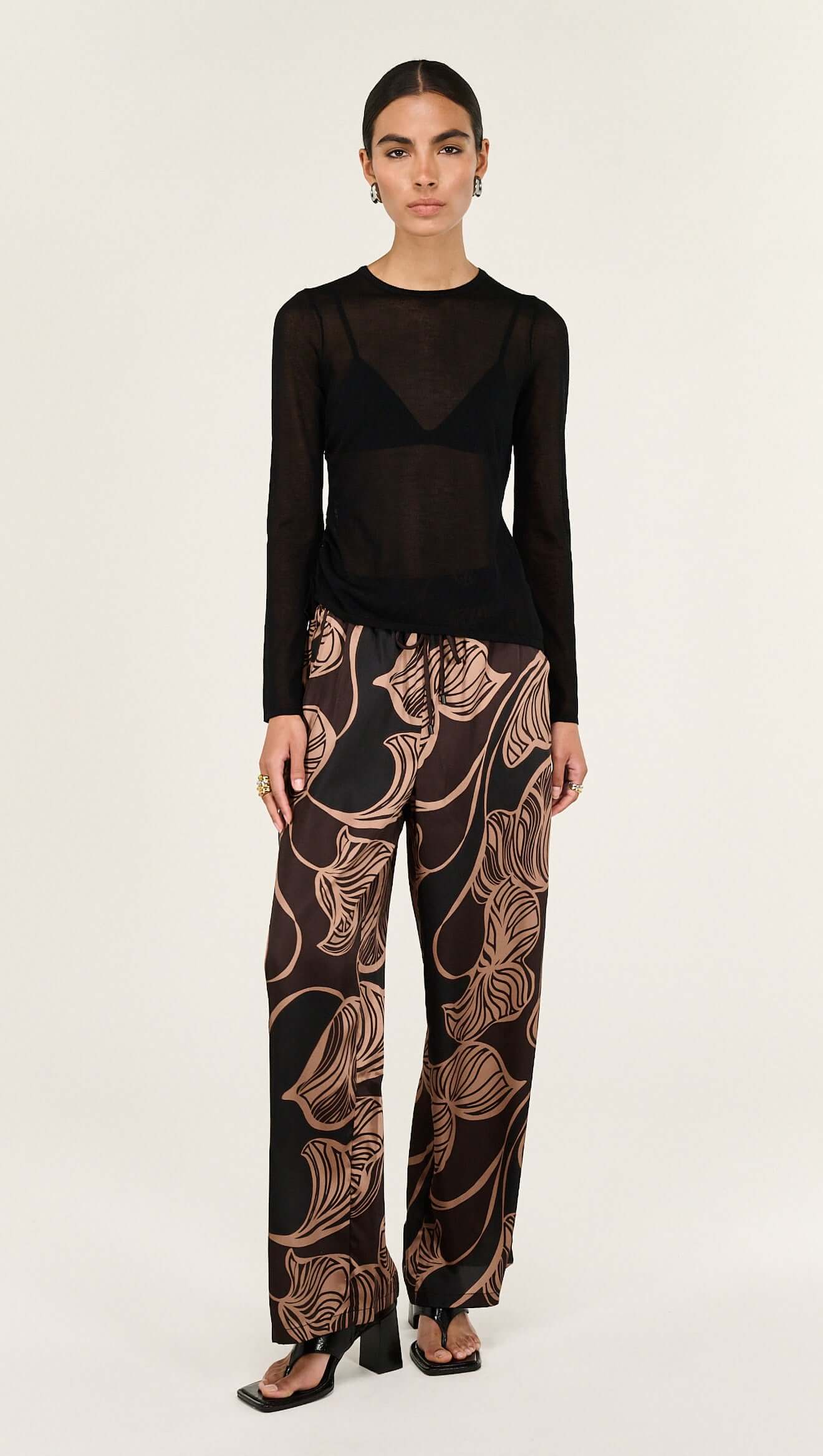 Ulla Drawstring Pants - Leaf Abstract