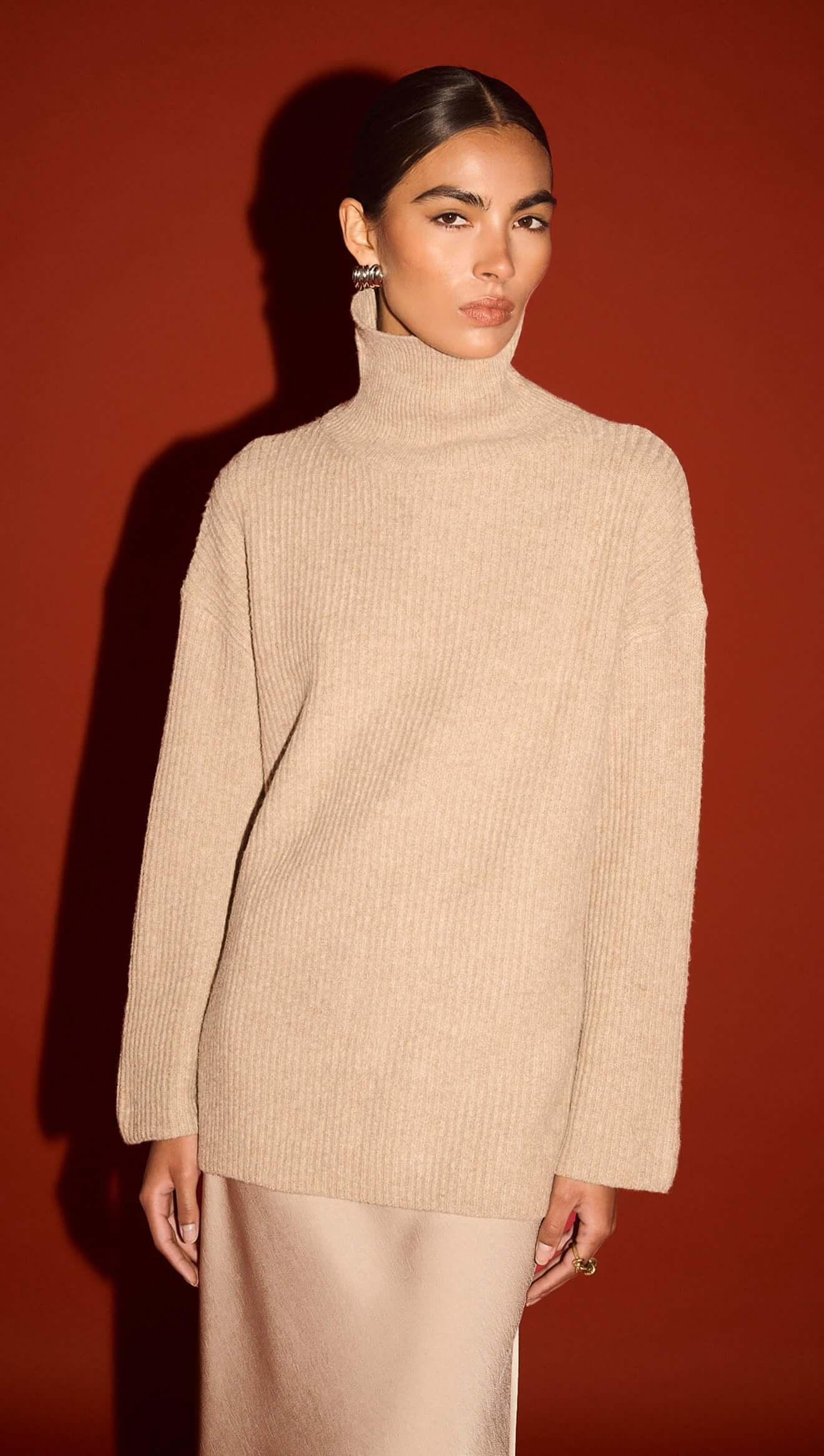 Sabine Roll Neck Jumper - Natural