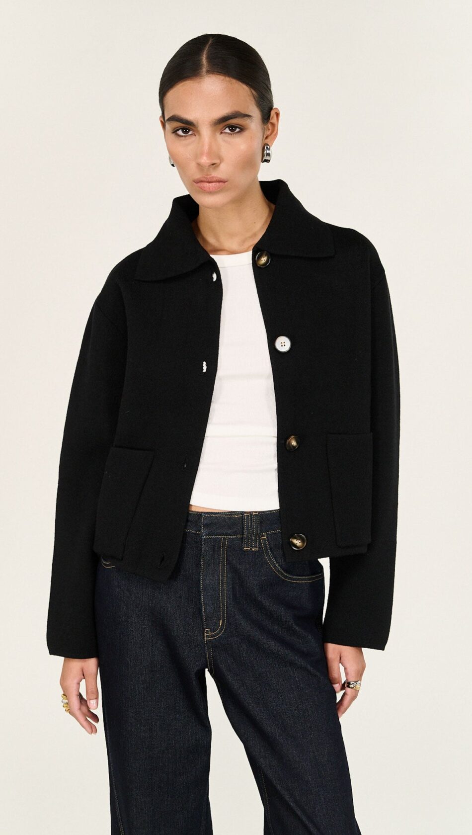 Aura Knit Barn Jacket - Black