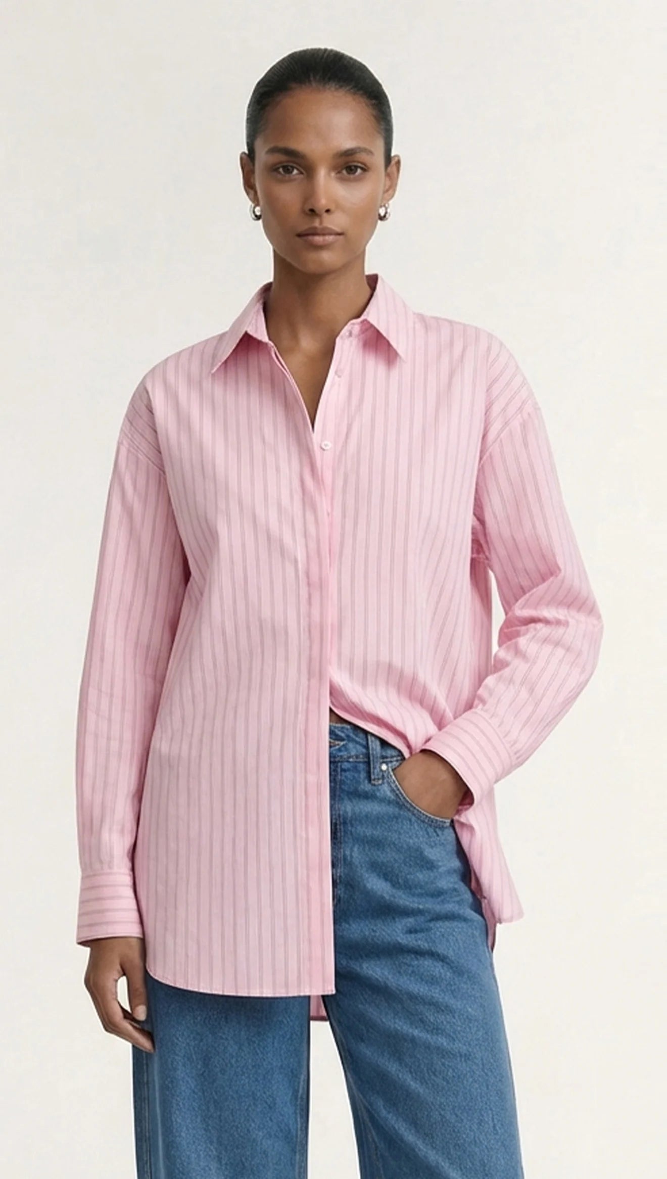 Kari Oversized Shirt - Pink & White Stripe