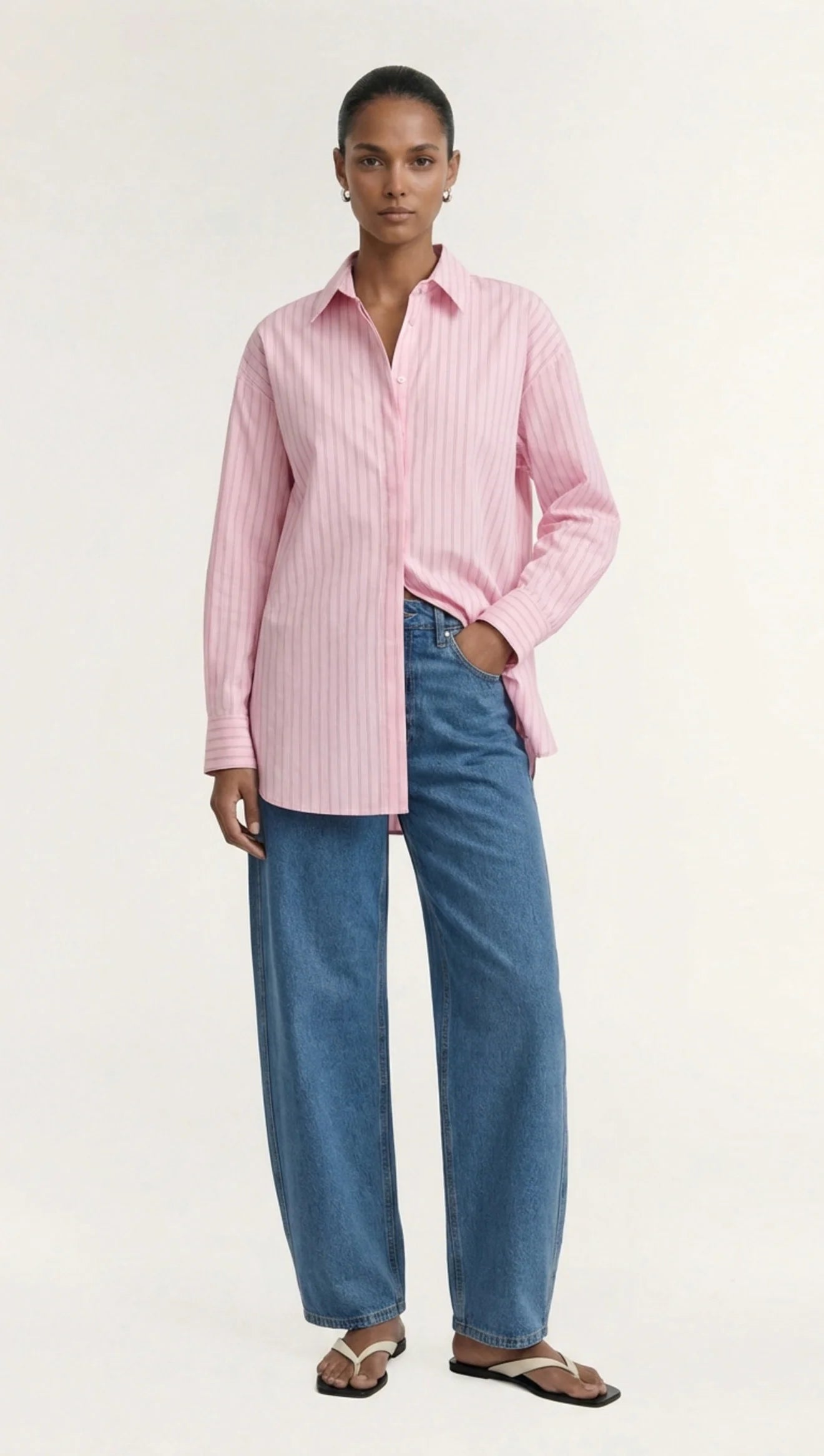 Kari Oversized Shirt - Pink & White Stripe