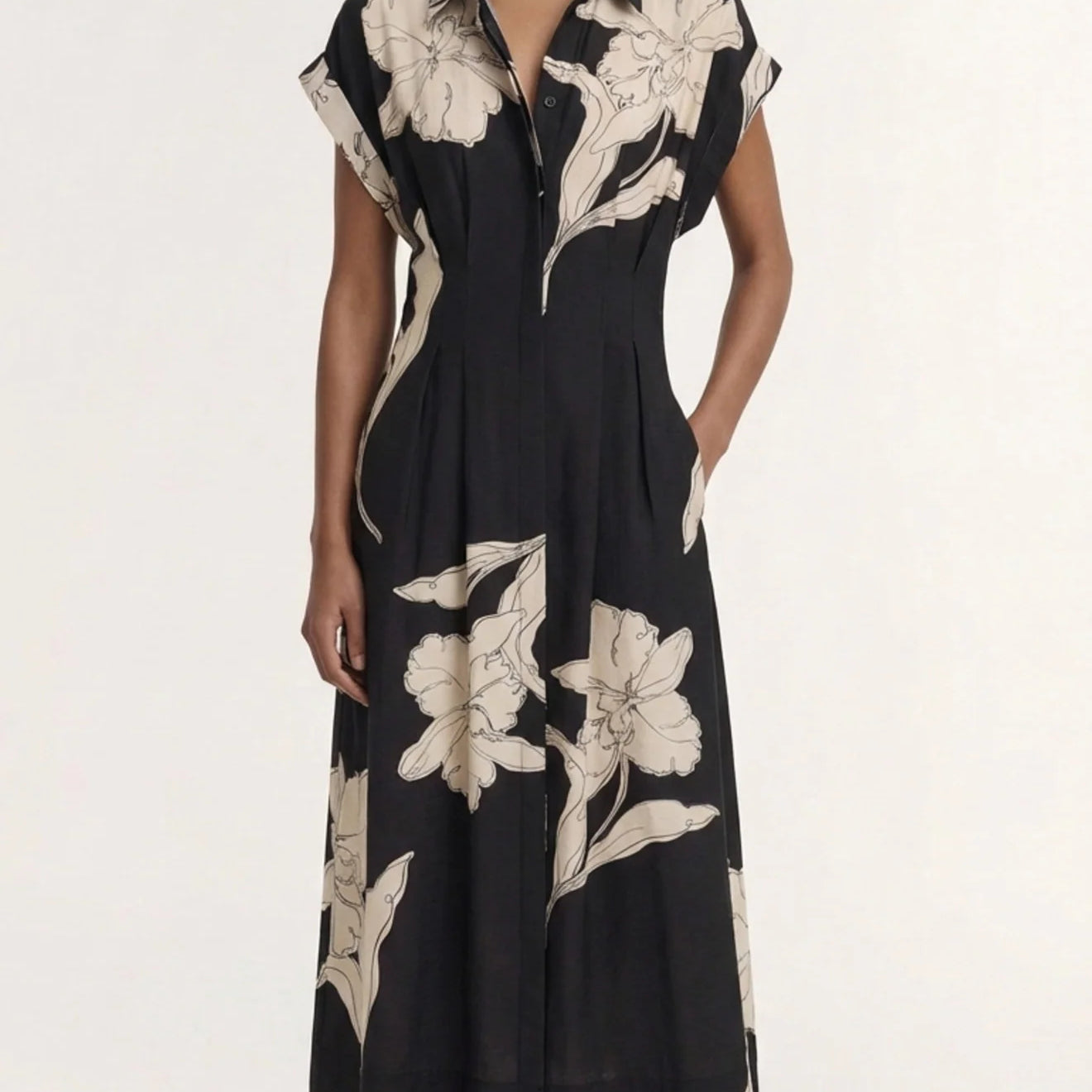 Veda Midi Dress - Black & Cream Floral