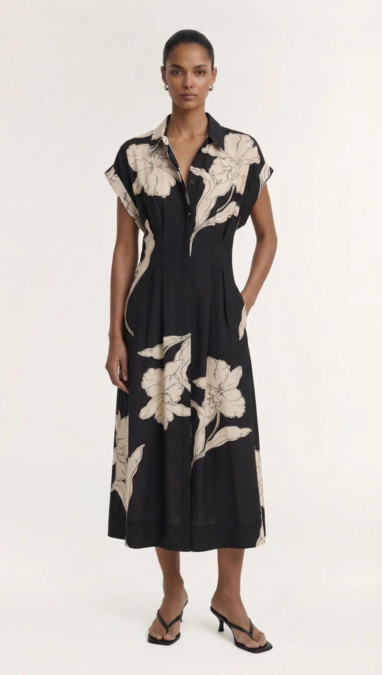 Veda Midi Dress - Black & Cream Floral