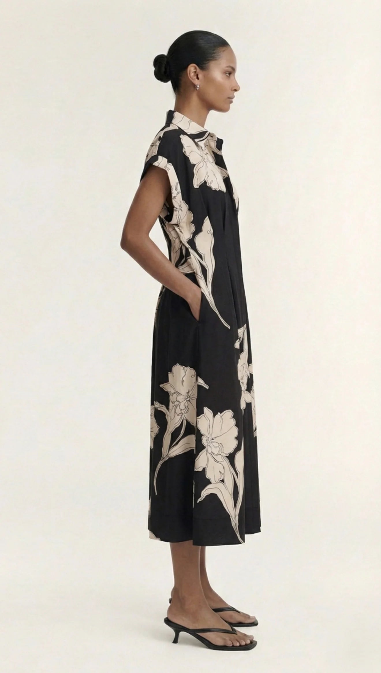 Veda Midi Dress - Black & Cream Floral