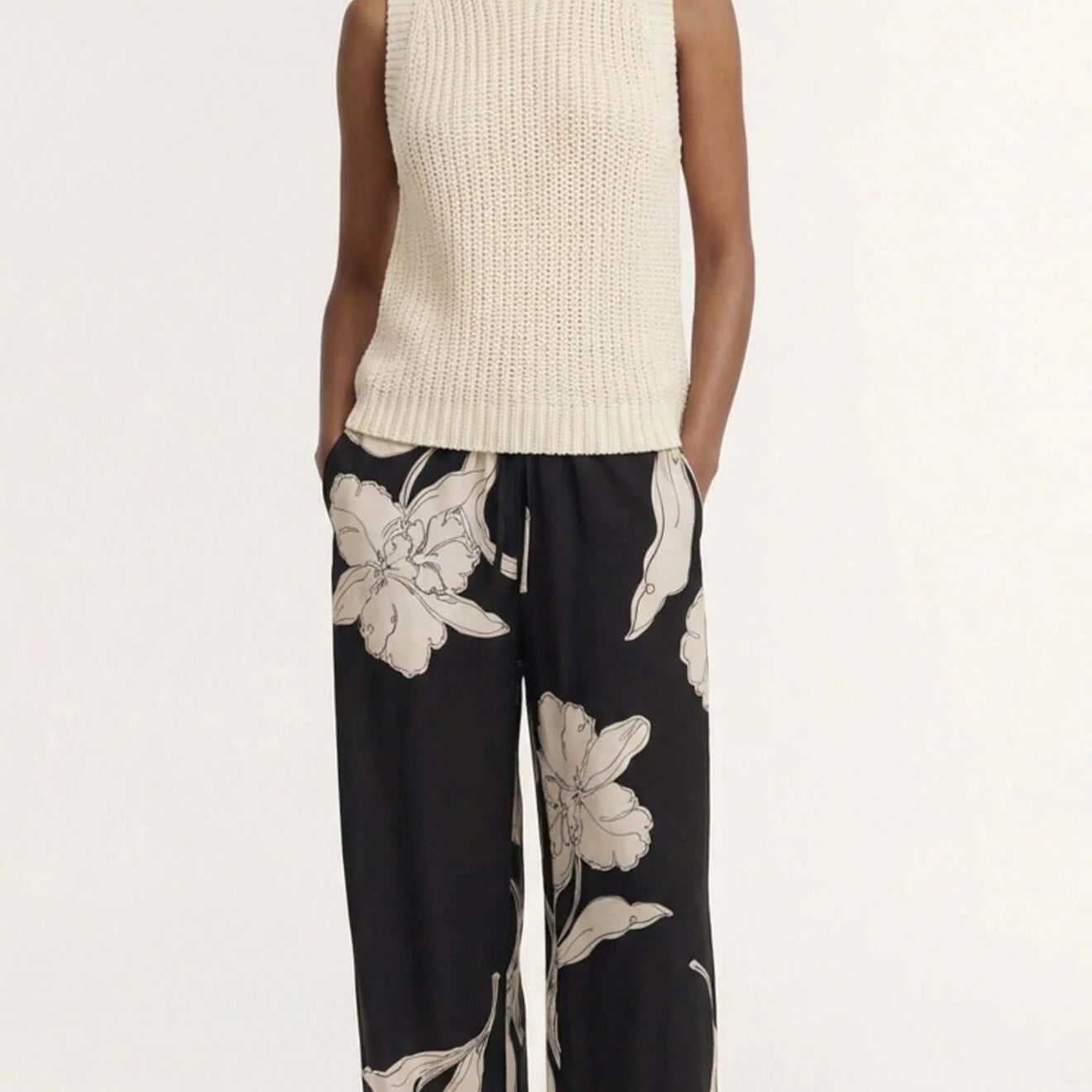 Veda Relaxed Pant - Black & Cream Floral