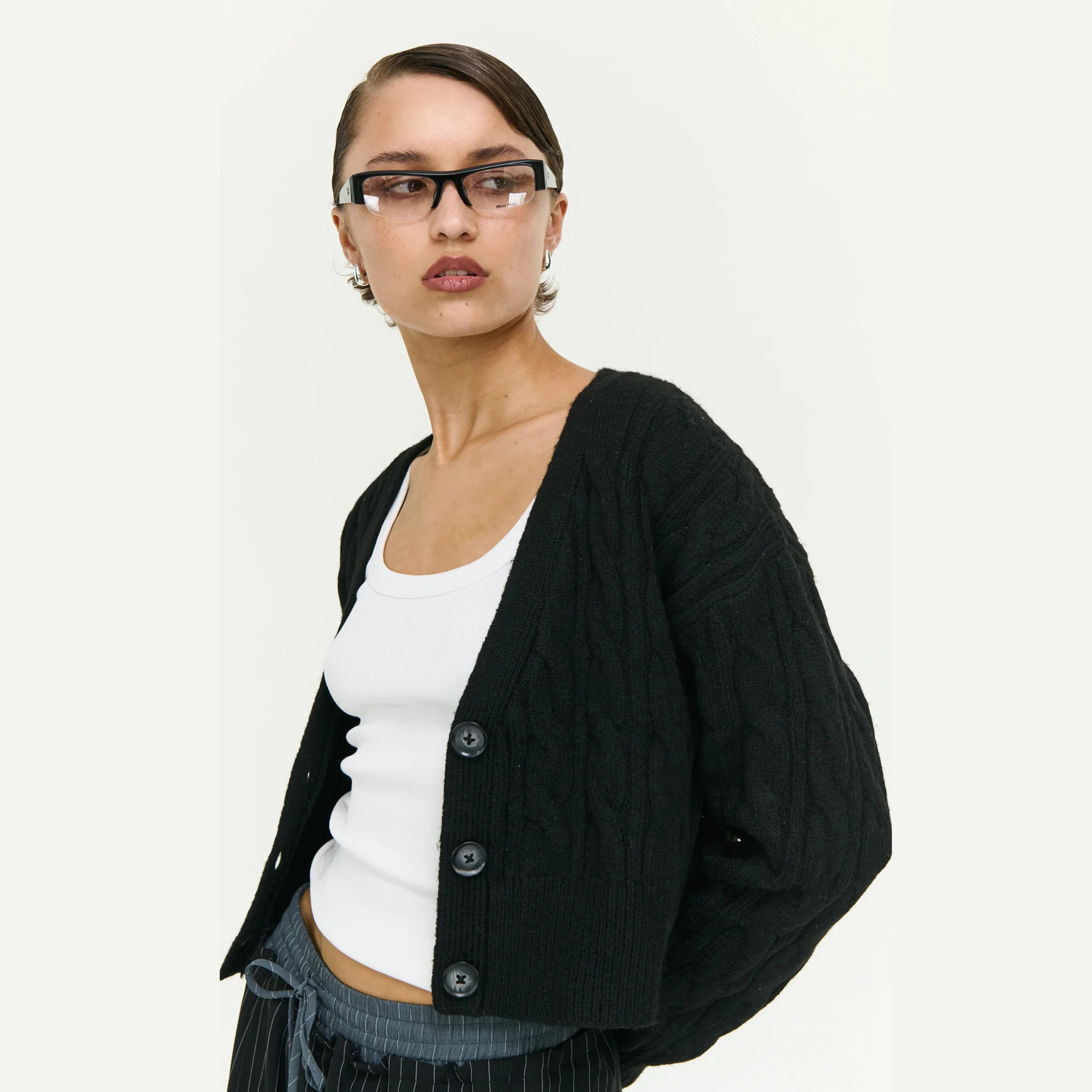 Salem Cable Knit Cardigan - Black