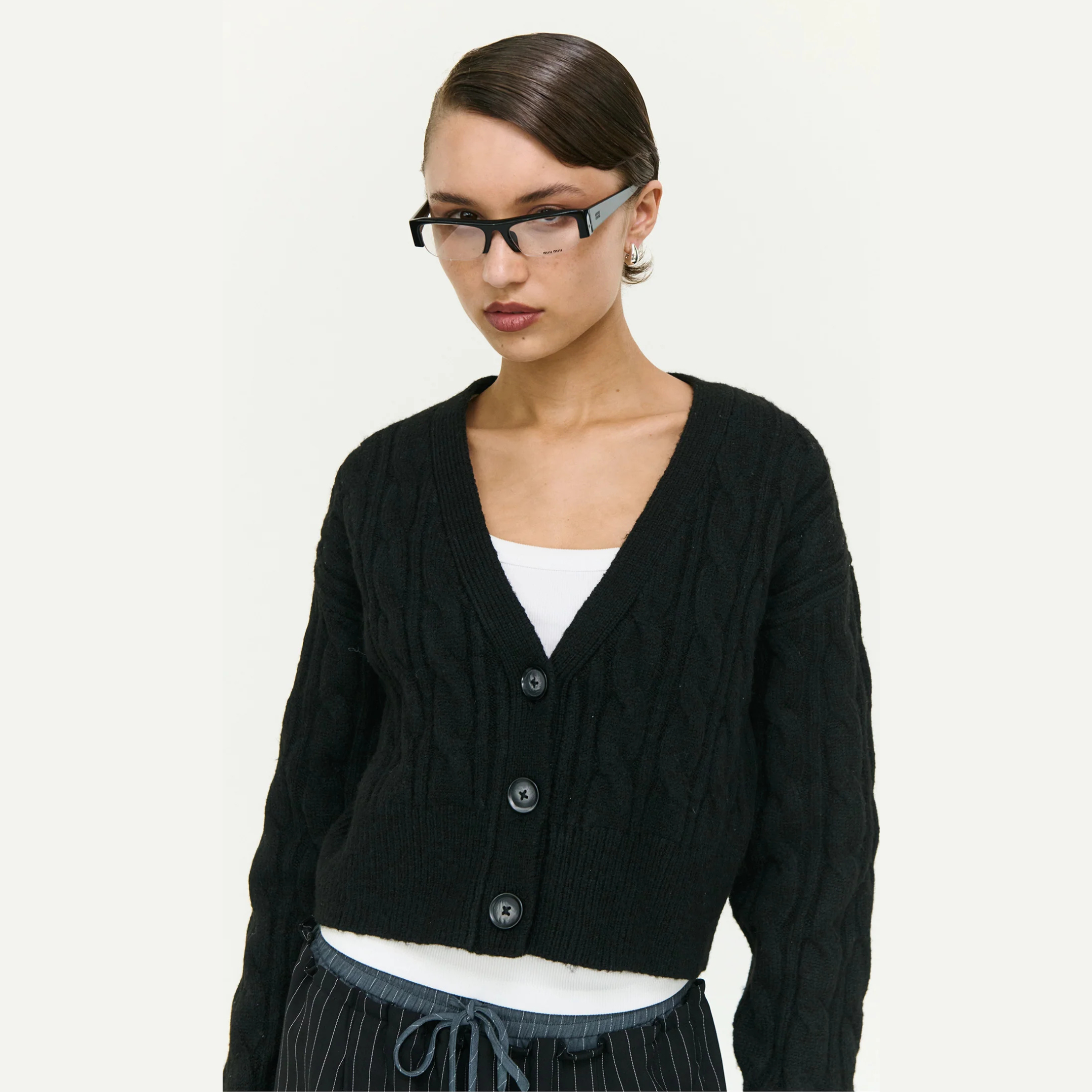 Salem Cable Knit Cardigan - Black