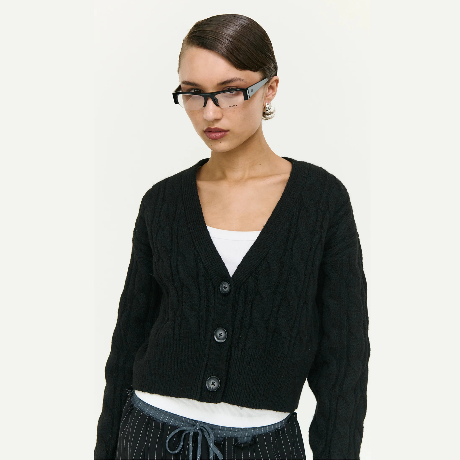 Salem Cable Knit Cardigan - Black