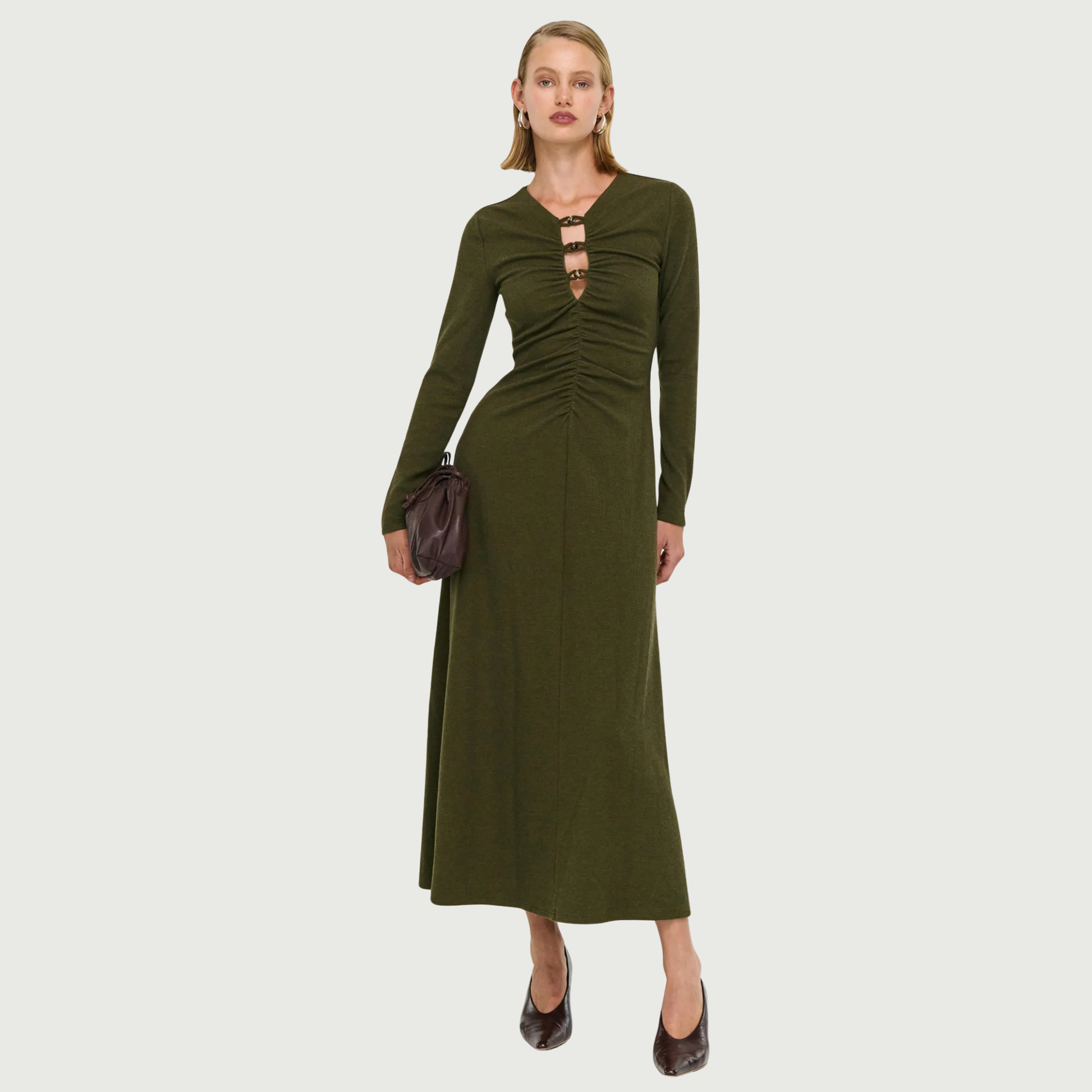 Farrah Rib Midi Dress - Olive