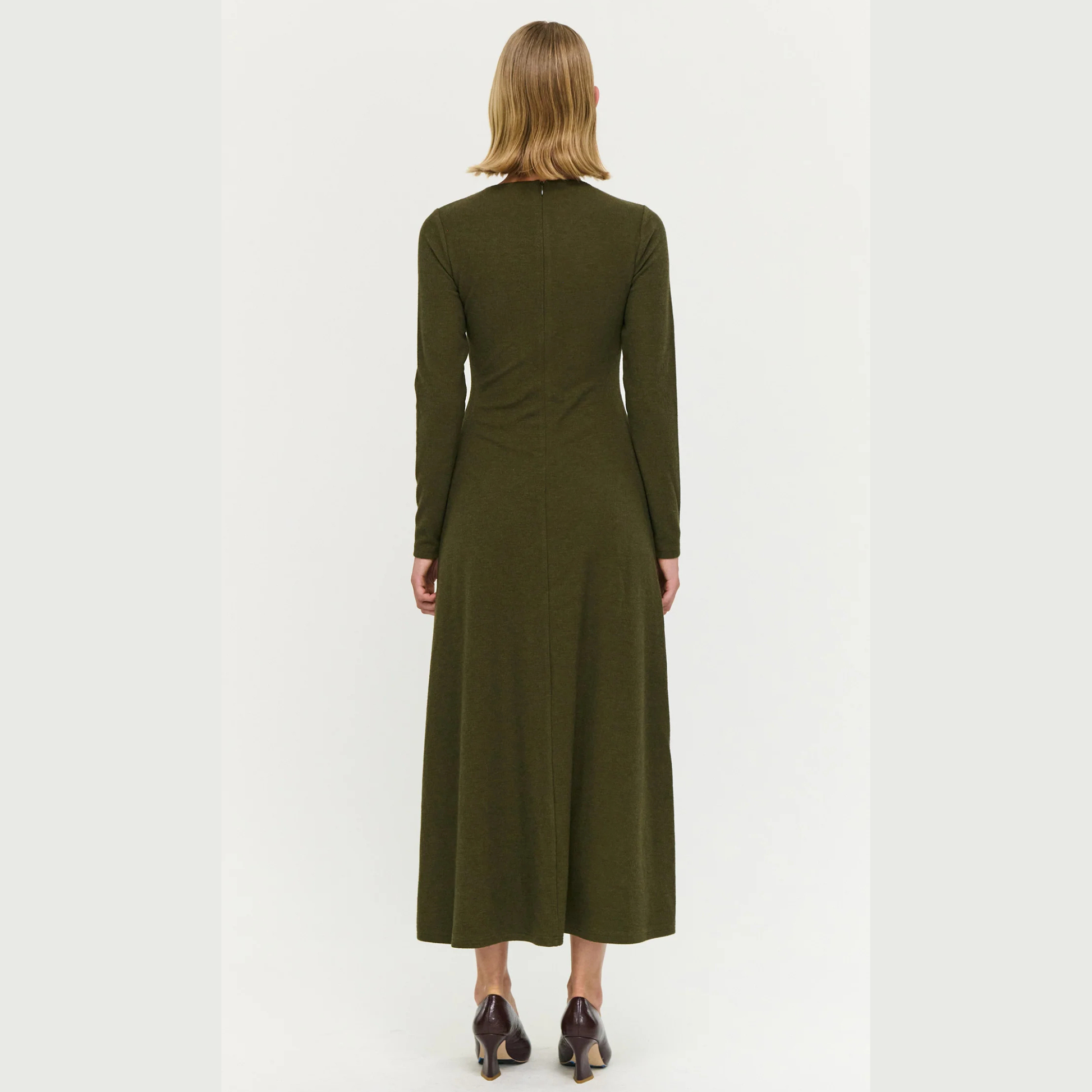 Farrah Rib Midi Dress - Olive