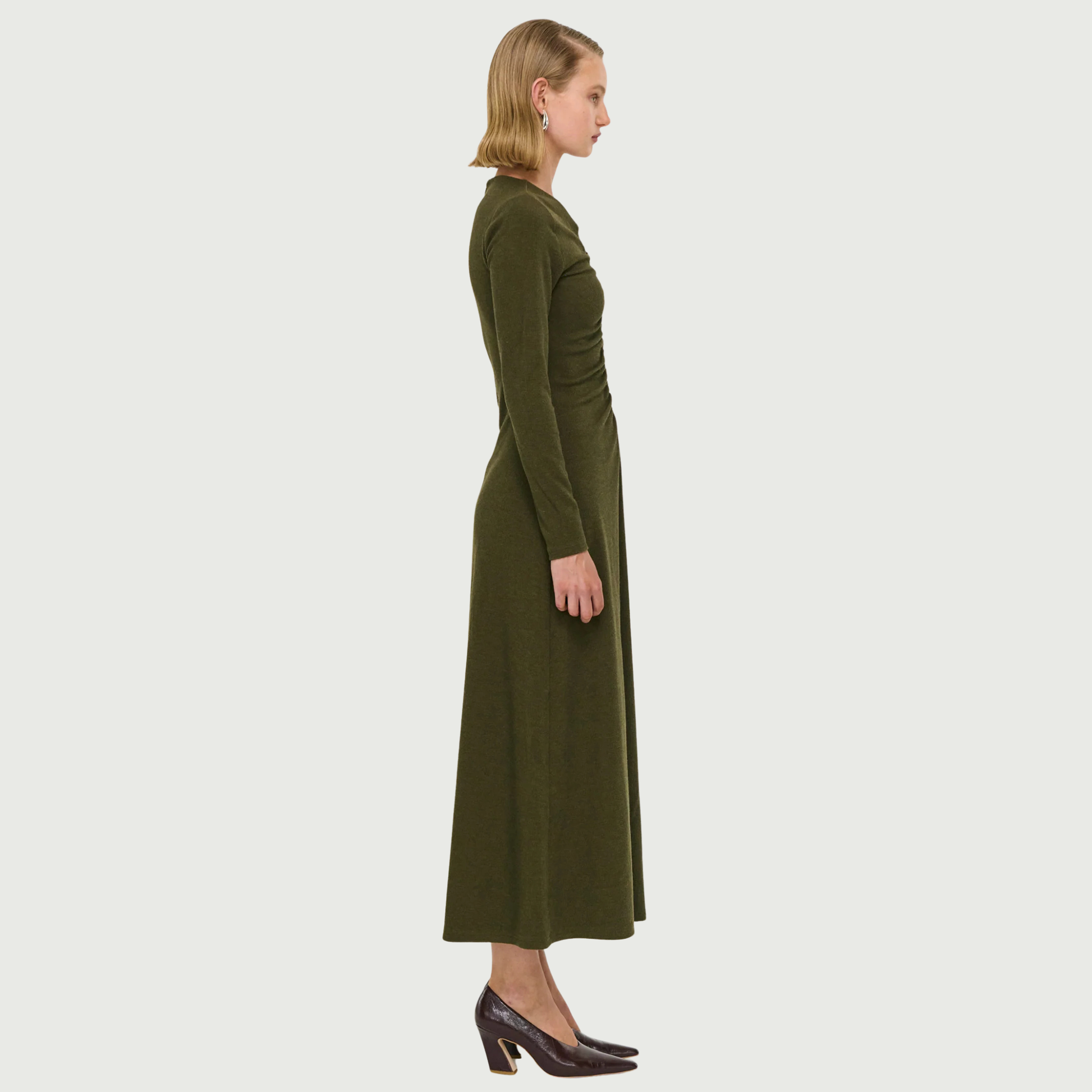 Farrah Rib Midi Dress - Olive