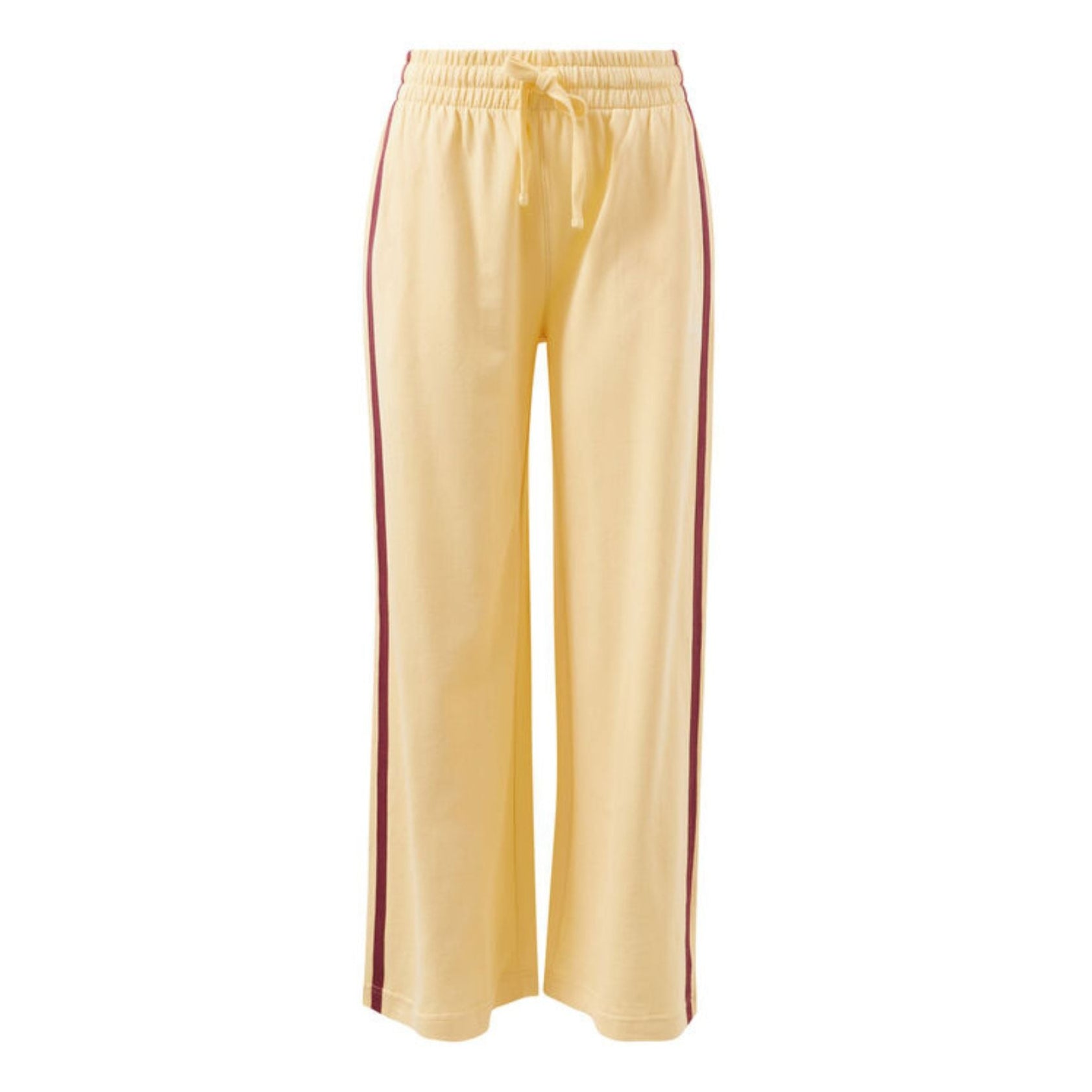Gigi Wide Leg Terry Track - Washed Butter With Burgundy Side Stripe
