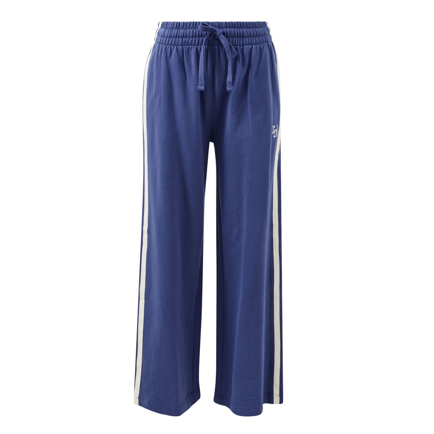 Gigi Wide Leg Terry Track - Washed Navy Side Stripe