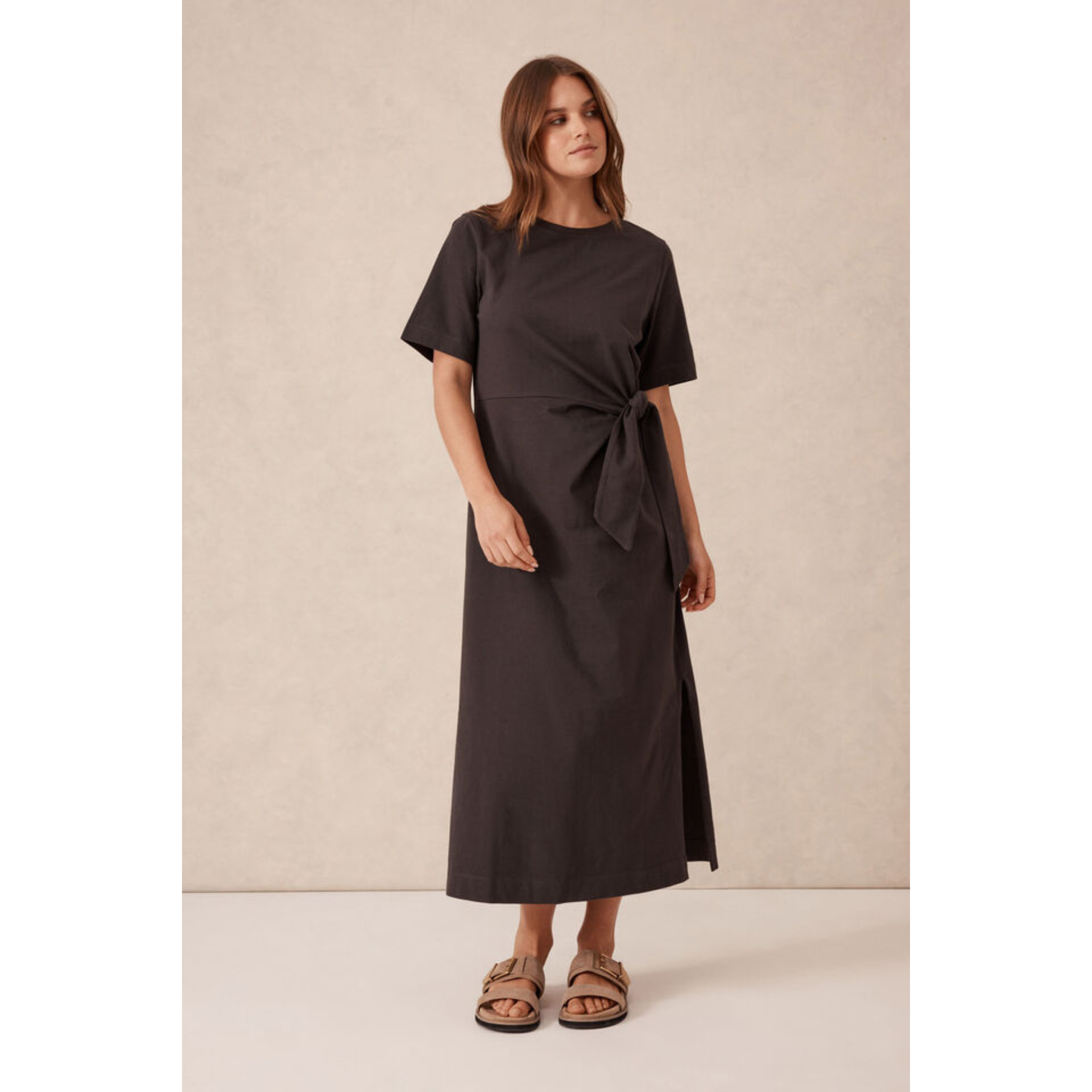 Allora Tie Midi Tee Dress - Phantom