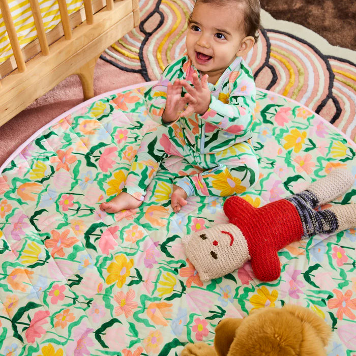 Popping Flowers Green Quilted Baby Playmat