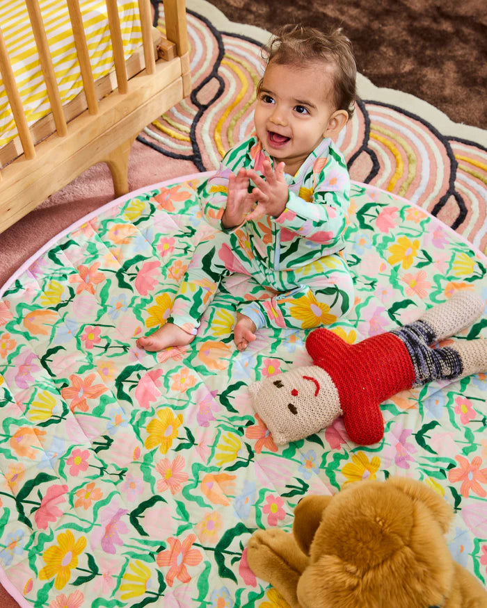 Popping Flowers Green Quilted Baby Playmat