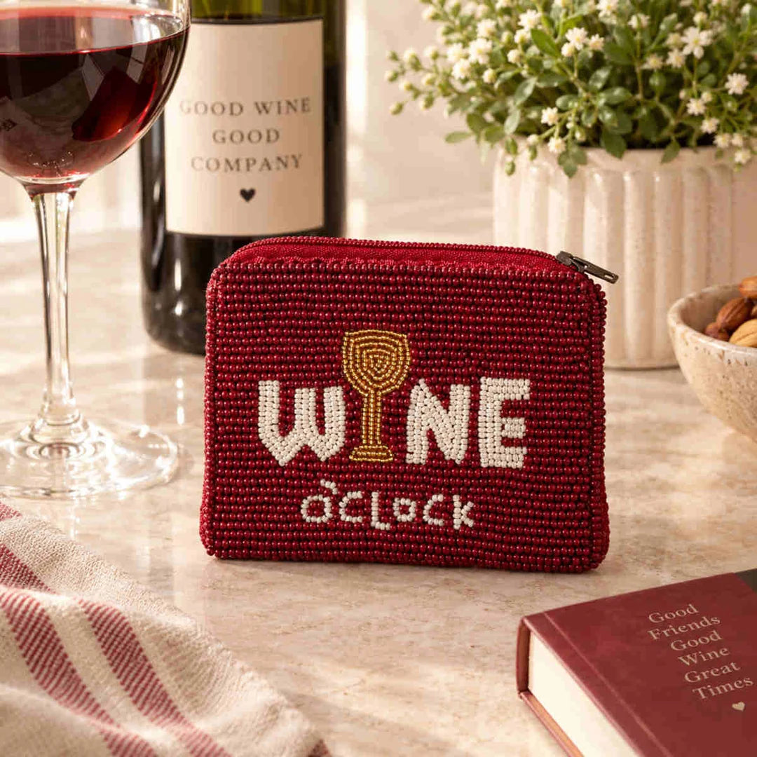 Wine Time Beaded Coin Purse