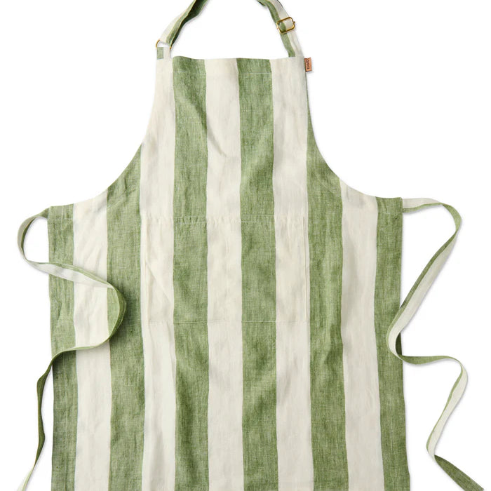 Moss Stripe Linen Apron One Size