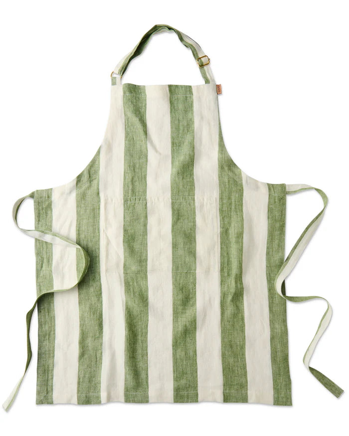 Moss Stripe Linen Apron One Size