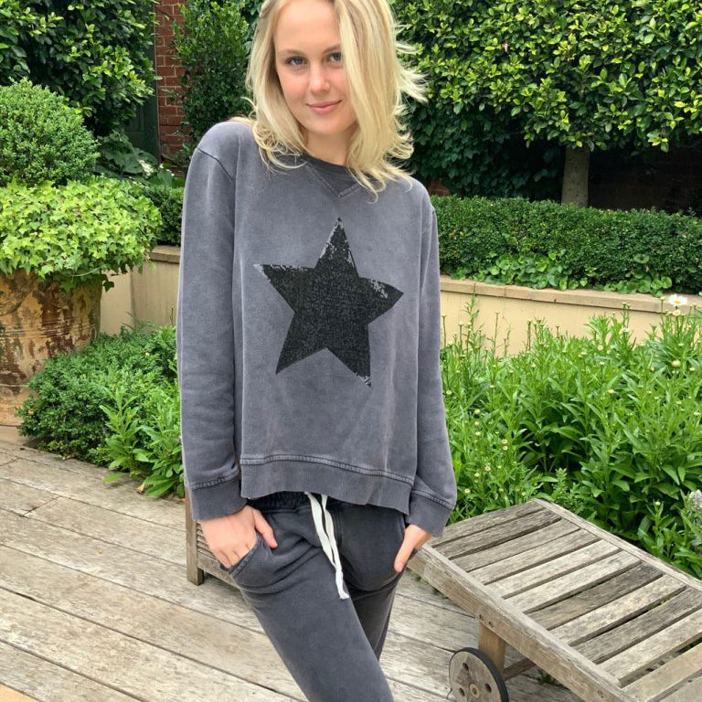 Sequin Star Sweatshirt - Charcoal