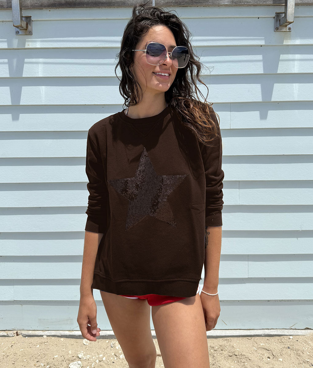Sequin Star Sweatshirt - Chocolate