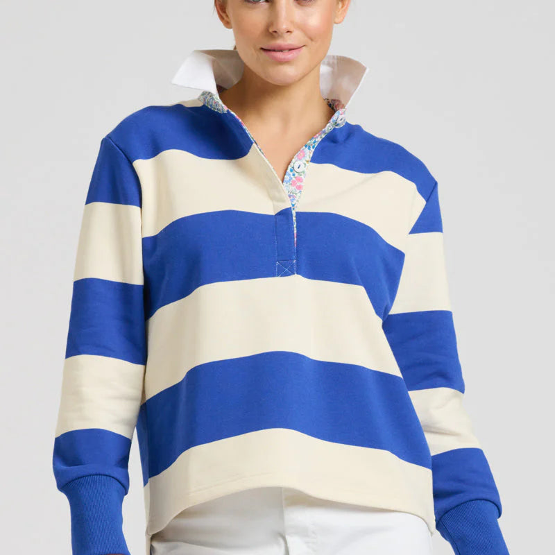 Rugby Cotton Sweatshirt - Royal Blue & Ivory