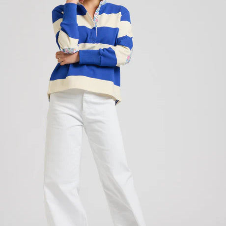 Rugby Cotton Sweatshirt - Royal Blue & Ivory