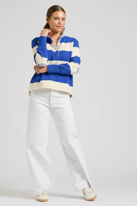 Rugby Cotton Sweatshirt - Royal Blue & Ivory