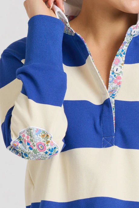 Rugby Cotton Sweatshirt - Royal Blue & Ivory