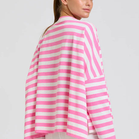 Breton V Neck Top - Pink Stripe