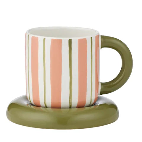 Candy Cer Cup & Saucer - Pink/Olive