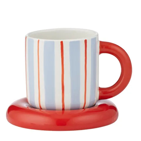 Candy Cer Cup & Saucer - Sky/Tomato