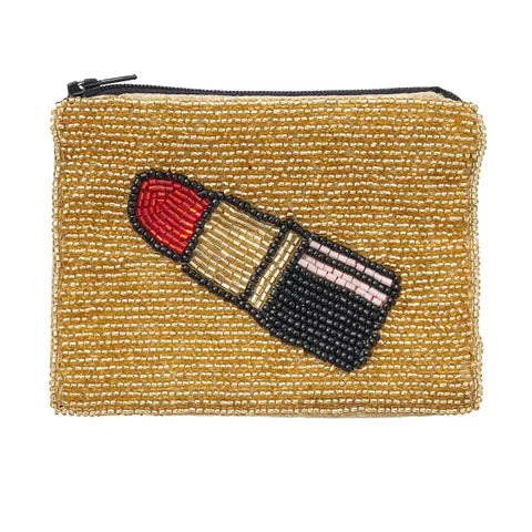 Mwah Beaded Pouch 12x9cm Gold/Black
