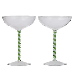 Swirl Coupe Glasses - Set of 2 - Green & White