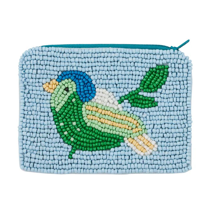 Bluebell Beaded Pouch 12x9cm Blue