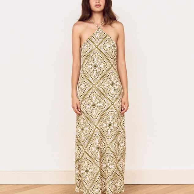 Remi Bias Midi Dress - Olive Paisley