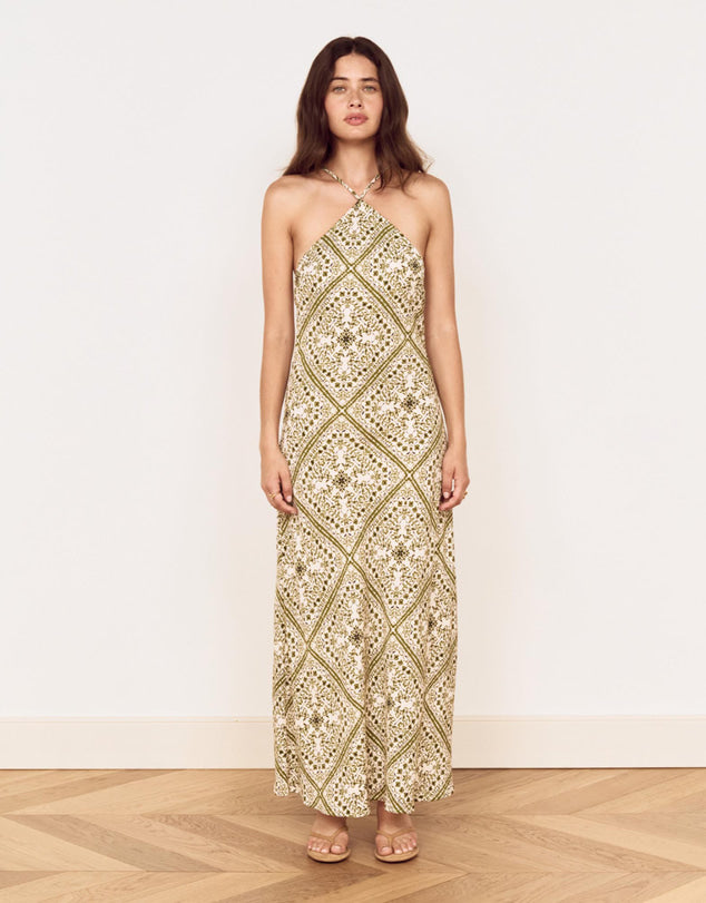 Remi Bias Midi Dress - Olive Paisley