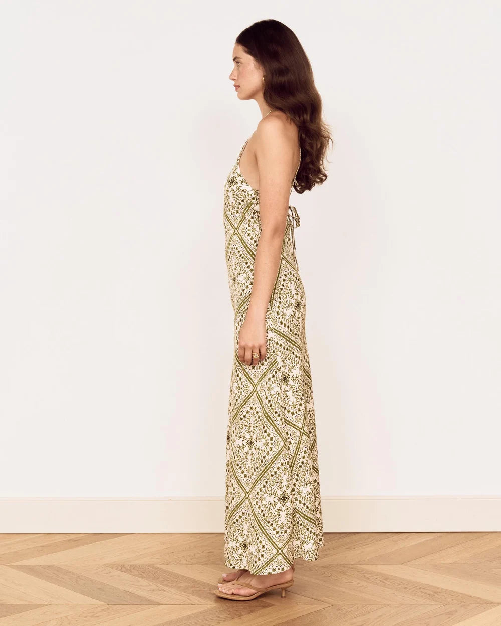 Remi Bias Midi Dress - Olive Paisley